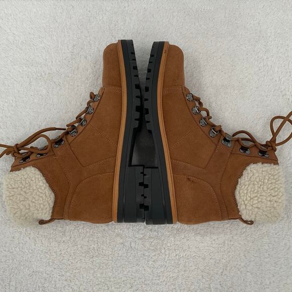 Marc Fisher Womens 10M Isabel Boots Brown Leather Suede Lace Up Faux Fur Winter - Picture 8 of 13